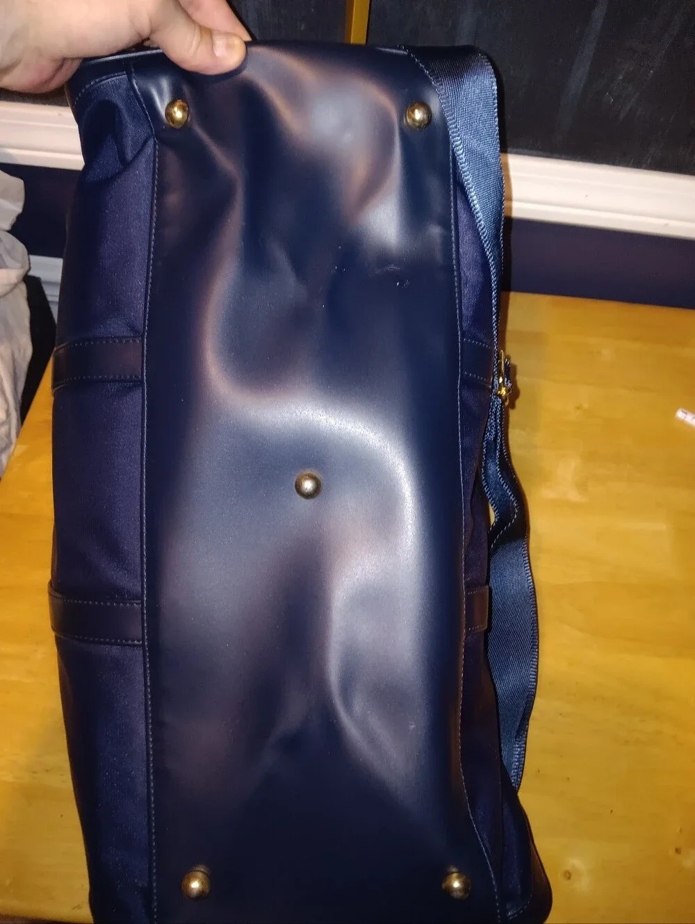 Valentino Garavani Sport Navy and Gold Weekender Bag With Long Strap